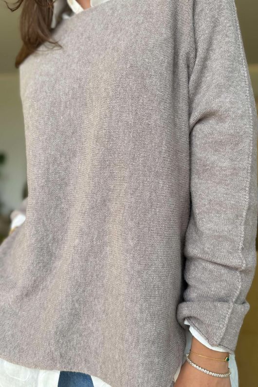 Made in Italy Conrad Body Skim Knit Jumper Oatmeal Marl
